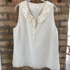 Kate Spade White Silk w Gold Polka Dot Blouse